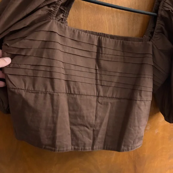Abercrombie & Fitch Chocolate Brown Emerson Square Neck Crop Top Puff Sleeve Y2K - Picture 7 of 12